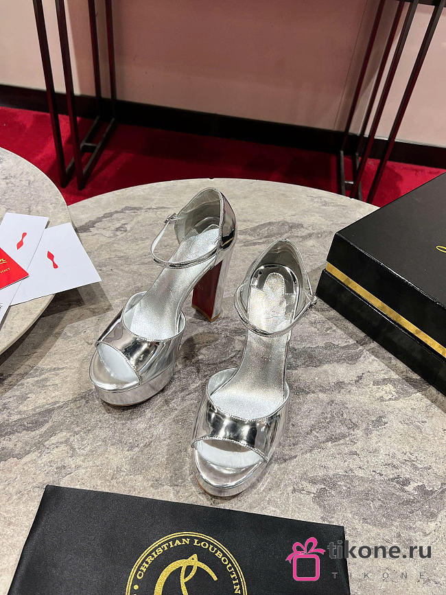 Christian Louboutin Sandaloo 130mm Sandals Patent Calf Leather Silver - 1