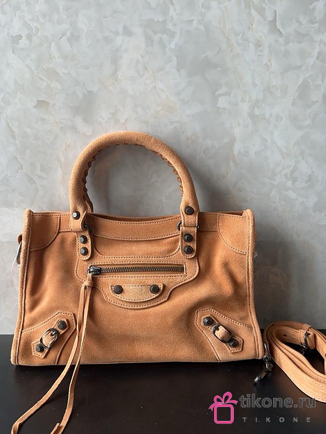 Balenciaga Le City Bag Small in Camel Suede Calfskin Brass Hardware - 29.9x19.1x9.9cm - 1