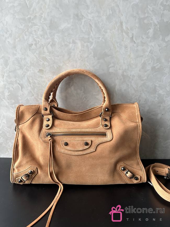Balenciaga Le City Bag Meidum in Camel Suede Calfskin Brass Hardware - 38x24x13cm - 1