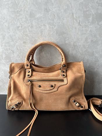 Balenciaga Le City Bag Meidum in Camel Suede Calfskin Brass Hardware - 38x24x13cm