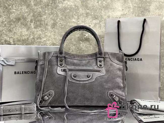 Balenciaga Le City Bag Meidum in Gray Suede Calfskin Brass Hardware - 38x24x13cm - 1