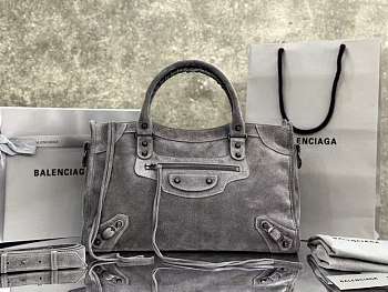 Balenciaga Le City Bag Meidum in Gray Suede Calfskin Brass Hardware - 38x24x13cm