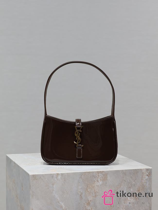 YSL Mini Le 5 A 7 In Patent Leather Brown - 19x11.5x4.5cm - 1