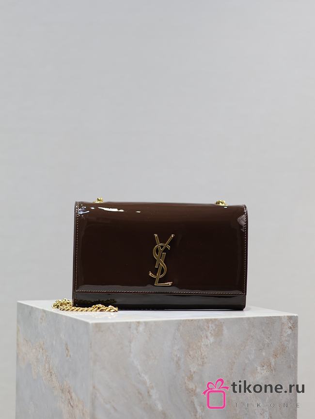 YSL Patent Meidum Kate Chain Bag Brown - 24x14.5x5cm - 1