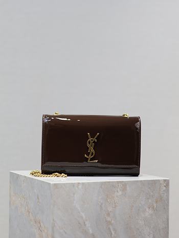 YSL Patent Meidum Kate Chain Bag Brown - 24x14.5x5cm
