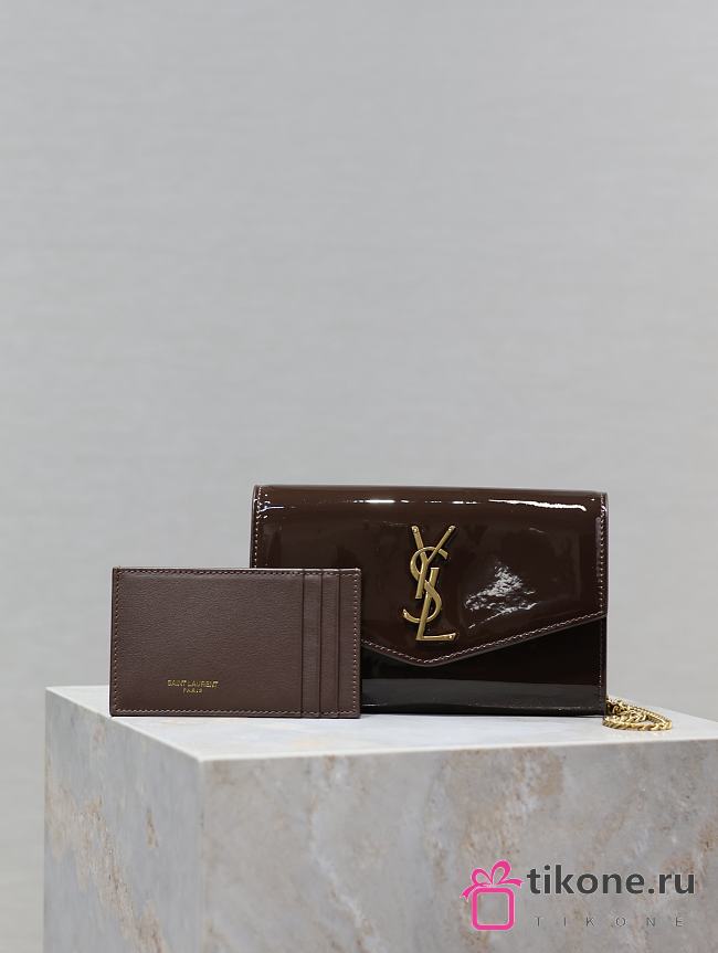 YSL Uptown Patent Leather Wallet On Chain Brown - 19x12x4cm - 1