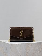 YSL Uptown Patent Leather Wallet On Chain Brown - 19x12x4cm - 4