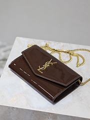 YSL Uptown Patent Leather Wallet On Chain Brown - 19x12x4cm - 2