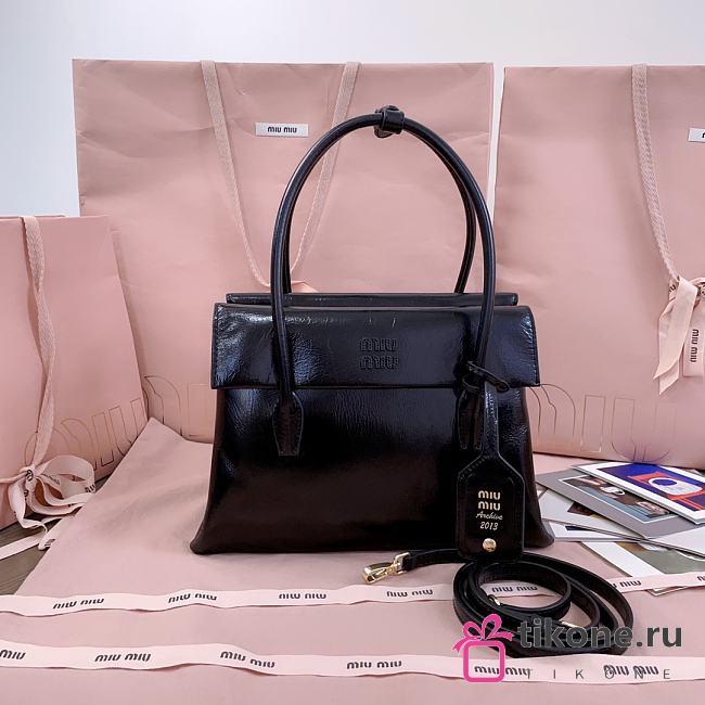 Miumiu Solitaire Shiny Leather Bag Black 5BA302 - 28x19.5x11cm - 1