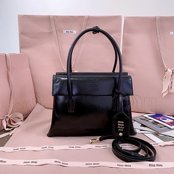 Miumiu Solitaire Shiny Leather Bag Black 5BA302 - 28x19.5x11cm