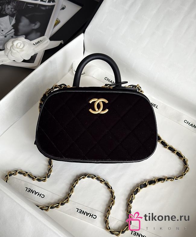 Chanel Mini Bowling Bag Velvet Calfskin & Gold Tone Metal Black -  20x11.5x8.5cm - 1