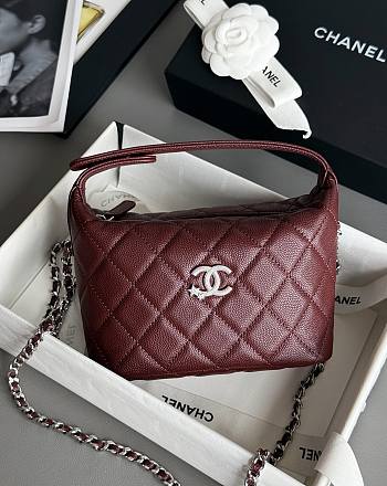 Chanel Mini Hobo Shiny Grained Calfskin Strass & Silver Tone Metal Burgundy - 21.5x19x6cm