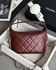 Chanel Mini Hobo Shiny Grained Calfskin Strass & Silver Tone Metal Burgundy - 21.5x19x6cm - 6