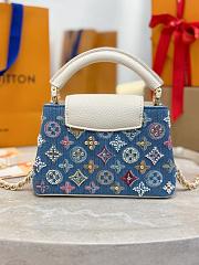 LV Capucines Mini Denim Gots Certified Cotton Beads Lurex Threads And Metallic Pieces Blue/Cream M12947 - 21x13.6x8cm - 3