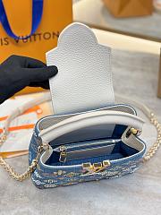 LV Capucines Mini Denim Gots Certified Cotton Beads Lurex Threads And Metallic Pieces Blue/Cream M12947 - 21x13.6x8cm - 4