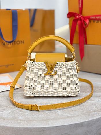 LV Capucines Mini Smooth and Rattan Golden Yellow - 21x14x8cm