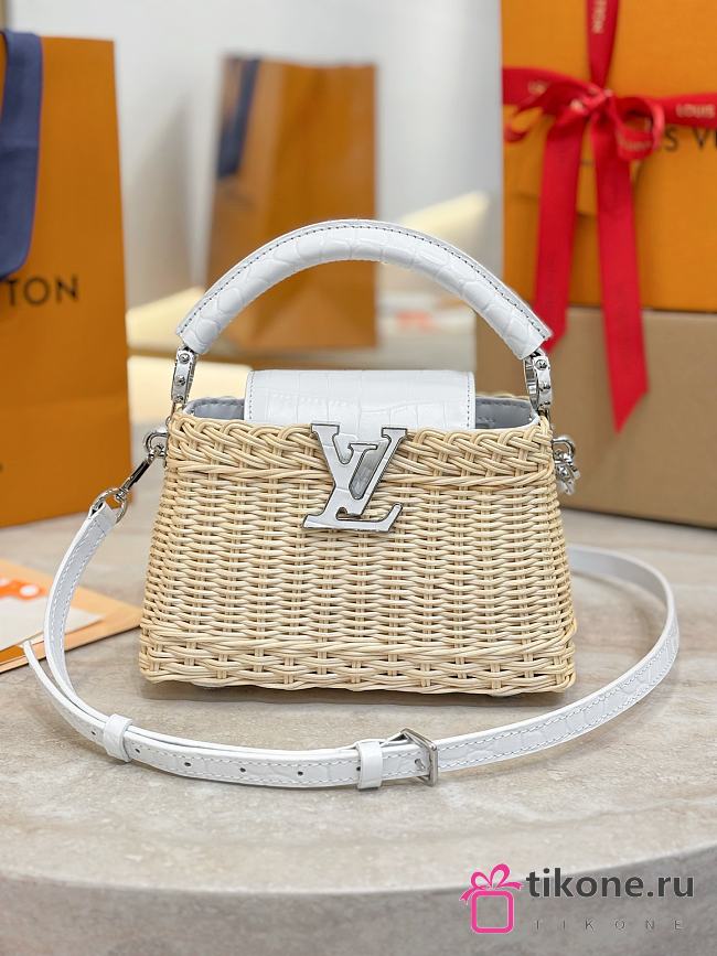 LV Capucines Mini Crocodile and Rattan White - 21x14x8cm - 1