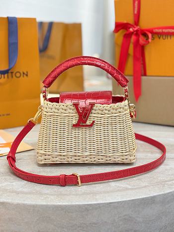 LV Capucines Mini Crocodile and Rattan Red - 21x14x8cm