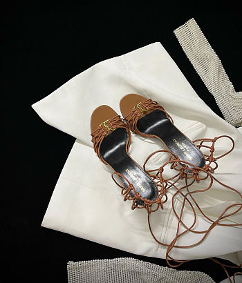 YSL Babylone Sandals In Smooth Leather Cigare Brown 9cm 