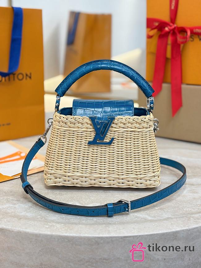 LV Capucines Mini Crocodile and Rattan Blue - 21x14x8cm - 1