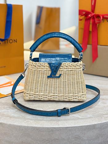 LV Capucines Mini Crocodile and Rattan Blue - 21x14x8cm