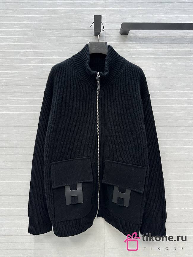 Hermes Wool Knit Jacket Black - 1