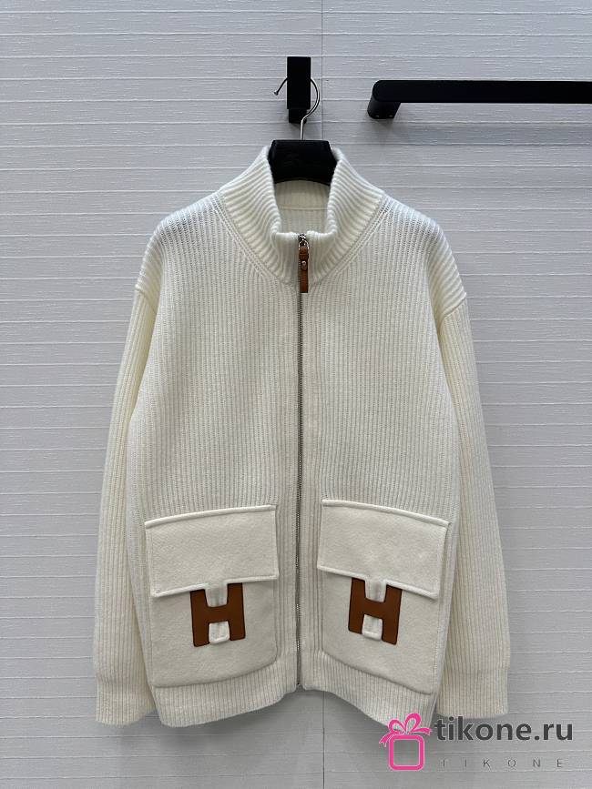 Hermes Wool Knit Jacket White - 1