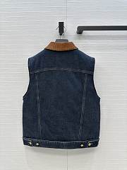 Miumiu Navy Flocked Denim And Velvet Trucker Vest  - 2