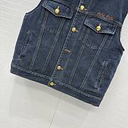 Miumiu Navy Flocked Denim And Velvet Trucker Vest  - 3