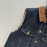 Miumiu Navy Flocked Denim And Velvet Trucker Vest  - 4