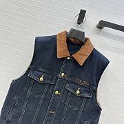 Miumiu Navy Flocked Denim And Velvet Trucker Vest  - 6