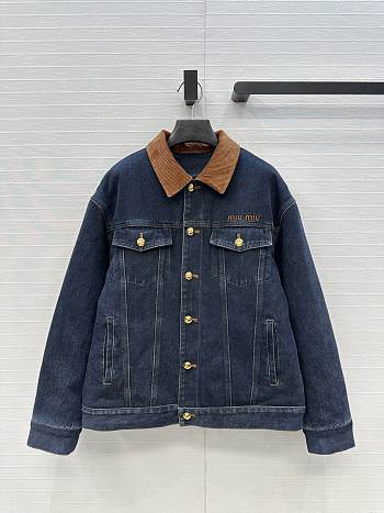 Miumiu Navy Flocked Denim And Velvet Blouson Jacket 