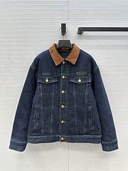Miumiu Navy Flocked Denim And Velvet Blouson Jacket  - 2