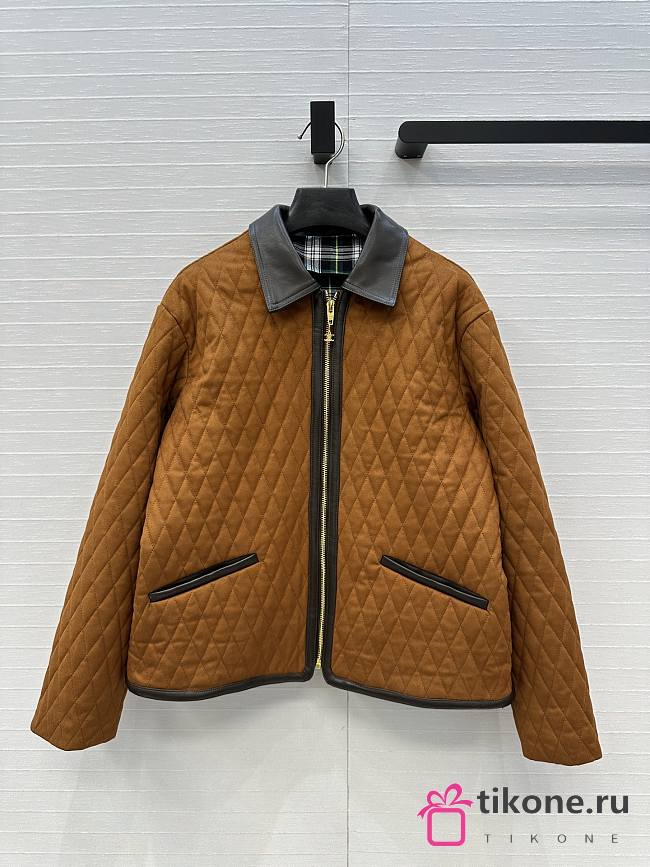 Celine Quilted Jacket In Suede Caramel/ Dark Khaki - 1