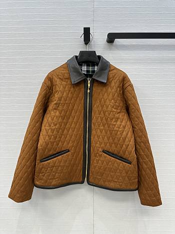 Celine Quilted Jacket In Suede Caramel/ Dark Khaki