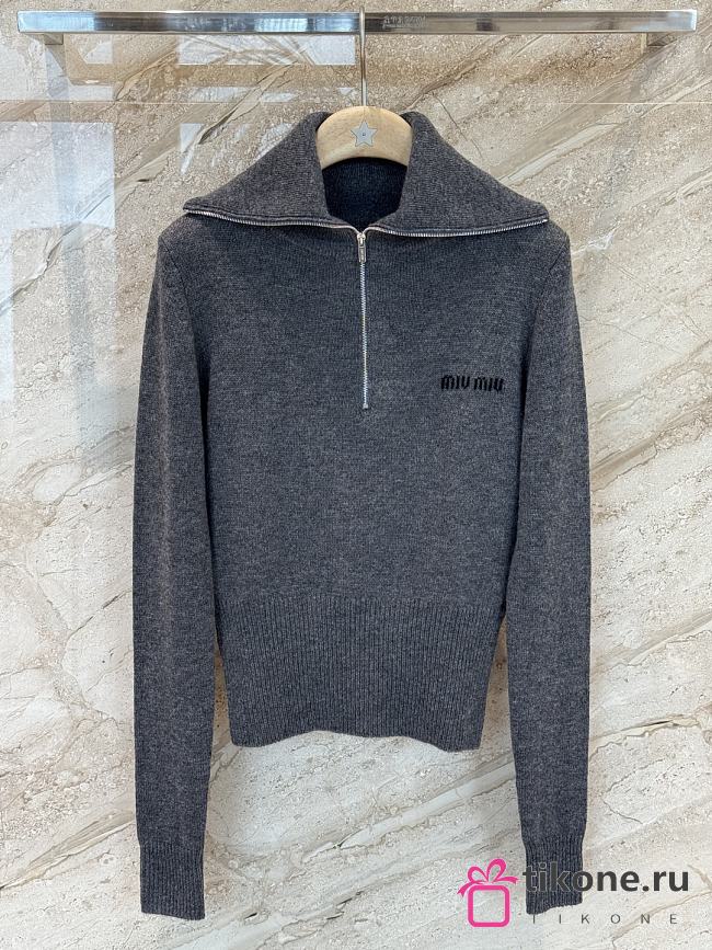 Miumiu Cashmere Half Zipper Sweater Slate Gray - 1