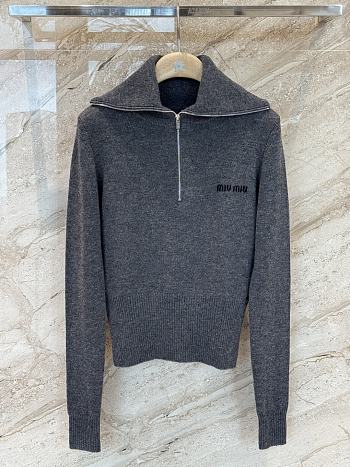 Miumiu Cashmere Half Zipper Sweater Slate Gray