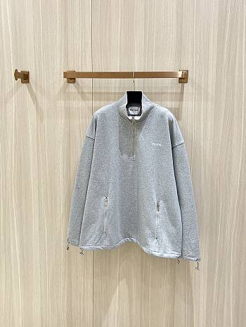 Miumiu Cotton Fleece Zipper Sweatshirt Grey 