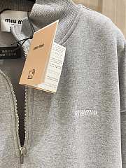 Miumiu Cotton Fleece Zipper Sweatshirt Grey  - 2
