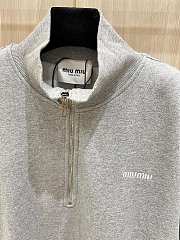 Miumiu Cotton Fleece Zipper Sweatshirt Grey  - 4
