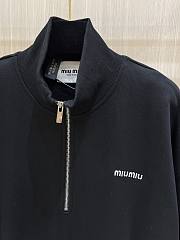 Miumiu Cotton Fleece Zipper Sweatshirt Black  - 2