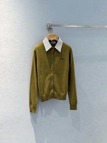 Cashmere Cardigan With Collar Fern Green/Cocoa Brown