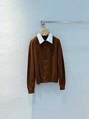 Cashmere Cardigan With Collar Tobacco/Celeste - 1