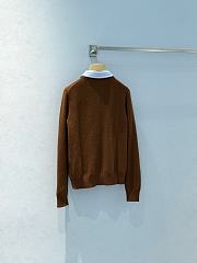 Cashmere Cardigan With Collar Tobacco/Celeste - 5