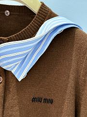 Cashmere Cardigan With Collar Tobacco/Celeste - 3