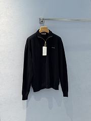 Miumiu Cashmere And Leather Zipper Sweater Navy  - 1