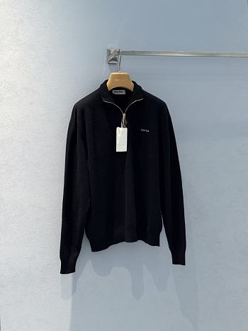 Miumiu Cashmere And Leather Zipper Sweater Navy 