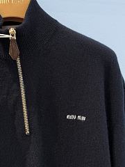 Miumiu Cashmere And Leather Zipper Sweater Navy  - 4
