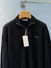 Miumiu Cashmere And Leather Zipper Sweater Navy  - 3