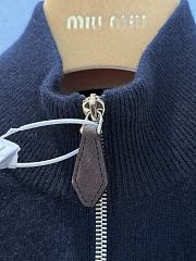 Miumiu Cashmere And Leather Zipper Sweater Navy  - 2